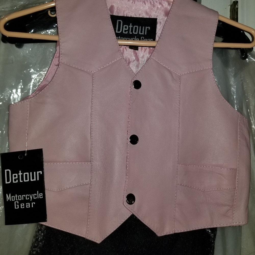 NWT Pink Girls Leather Motorcycle Vest sz L